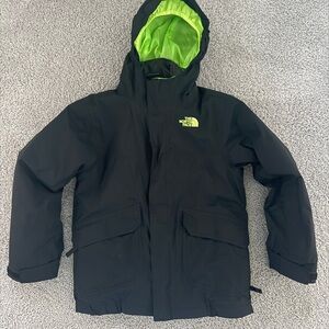 The North Face Kids Black Raincoat with Neon Green Hood
